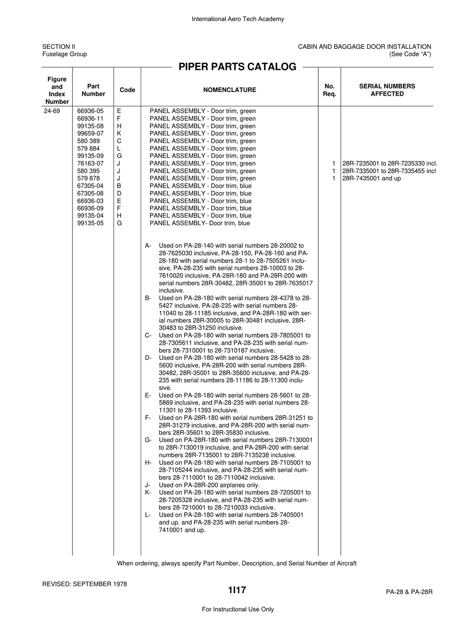 Aviation Part 99659-07 for Piper PA-28 Cherokee Aircraft