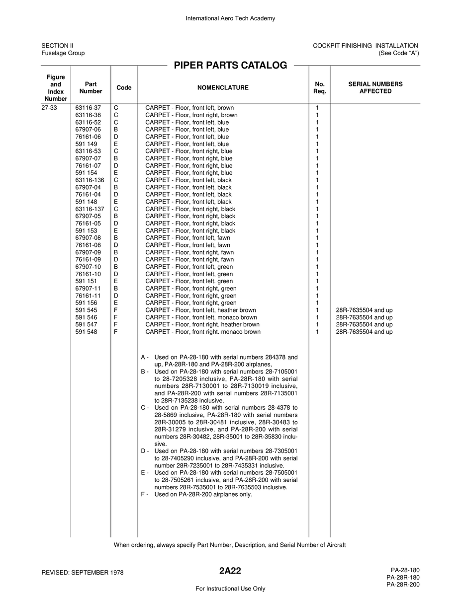 Aviation Part 76161-06 for Piper PA-28 Cherokee Aircraft
