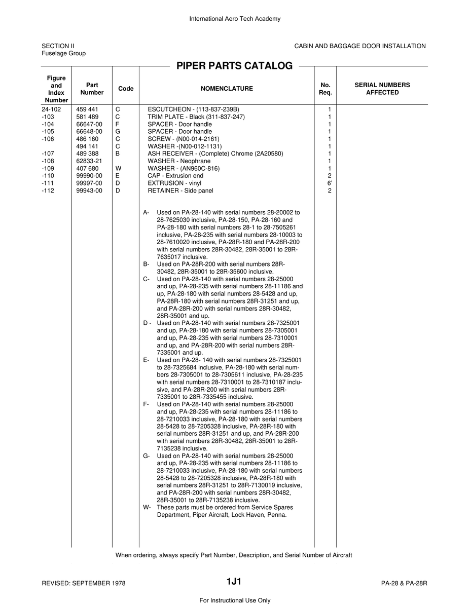 Aviation Part 66648-00 for Piper PA-28 Cherokee Aircraft