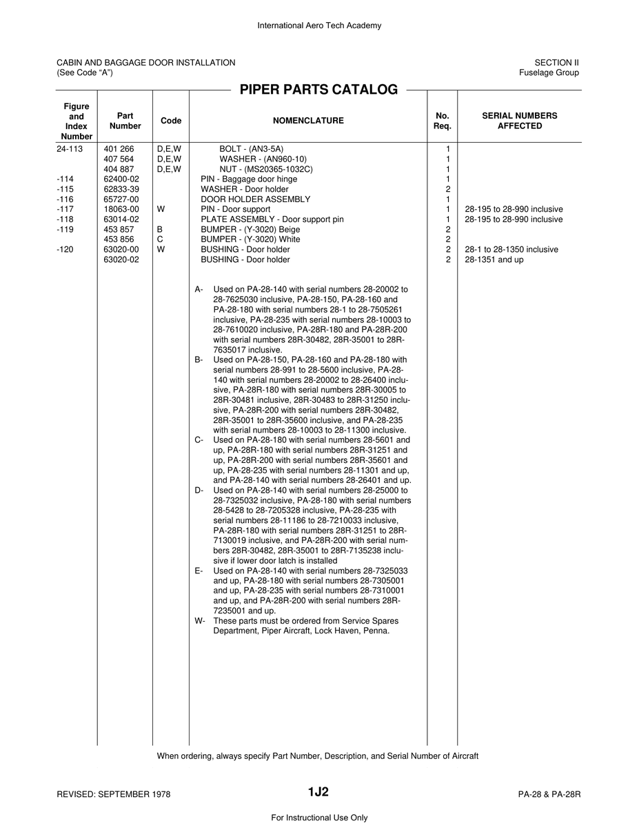 Aviation Part 63014-02 for Piper PA-28 Cherokee Aircraft