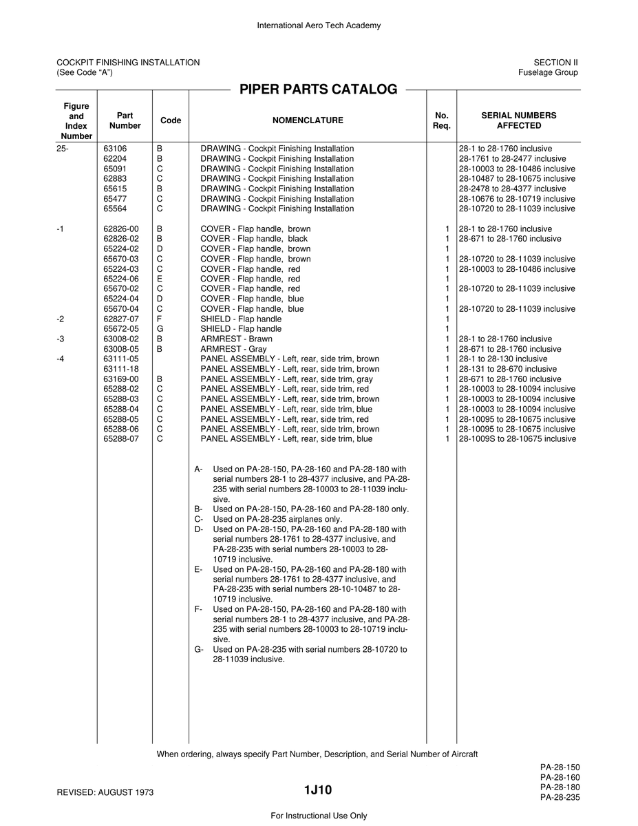 Aviation Part 65288-07 for Piper PA-28 Cherokee Aircraft