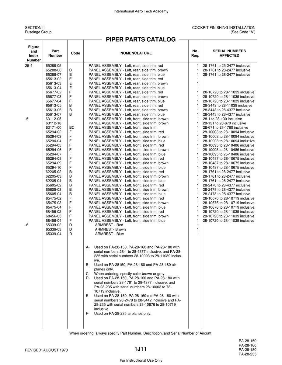 Aviation Part 65294-03 for Piper PA-28 Cherokee Aircraft