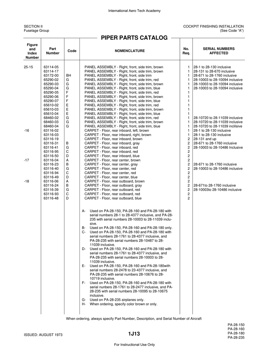 Aviation Part 65290-02 for Piper PA-28 Cherokee Aircraft