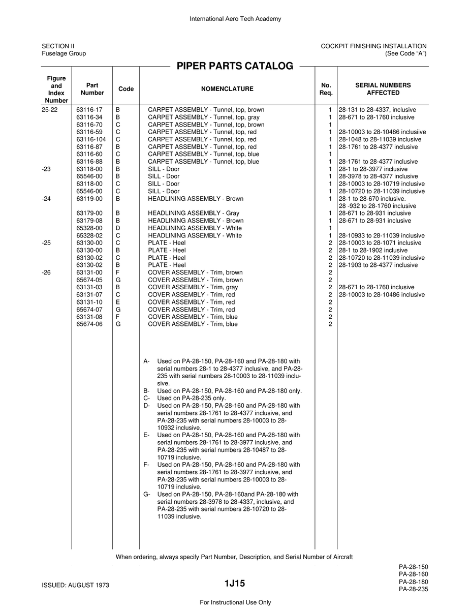 Aviation Part 63131-07 for Piper PA-28 Cherokee Aircraft
