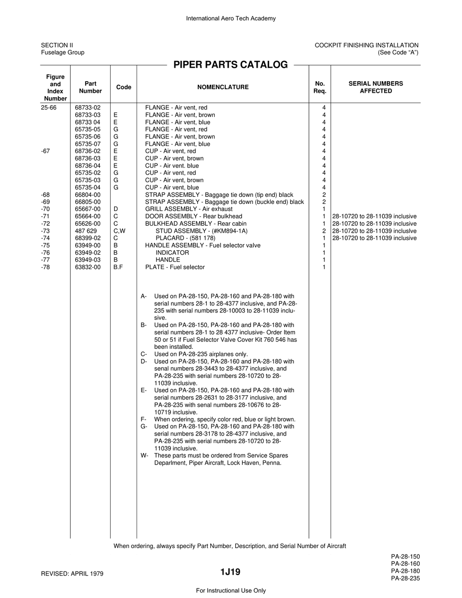 Aviation Part 68736-02 for Piper PA-28 Cherokee Aircraft