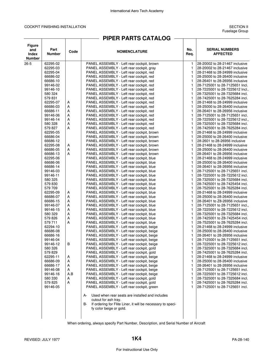 Aviation Part 66686-10 for Piper PA-28 Cherokee Aircraft
