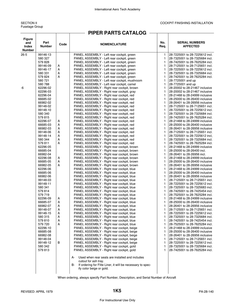 Aviation Part 99146-17 for Piper PA-28 Cherokee Aircraft