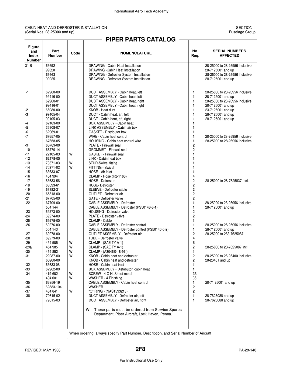 Aviation Part 99105-04 for Piper PA-28 Cherokee Aircraft