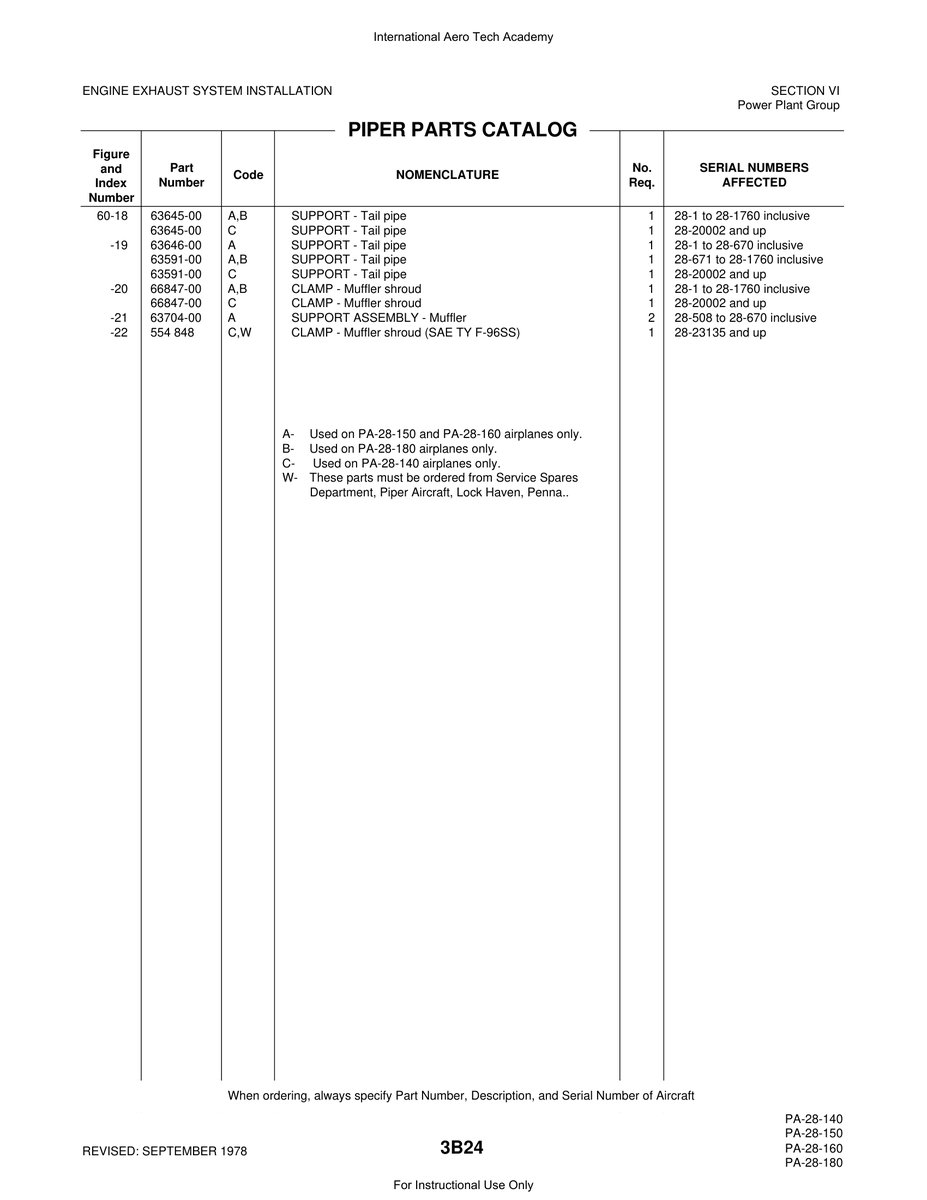 Aviation Part 63704-00 for Piper PA-28 Cherokee Aircraft