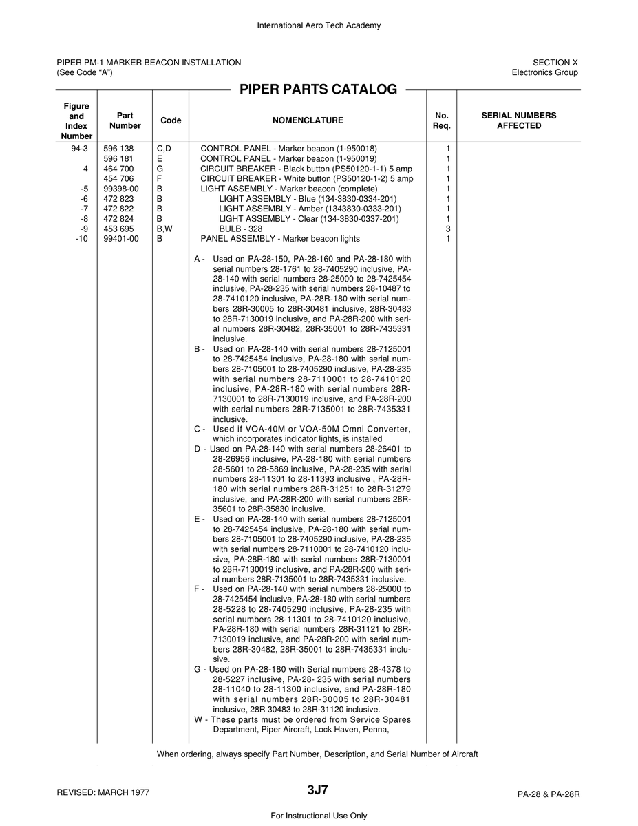 Aviation Part 99398-00 for Piper PA-28 Cherokee Aircraft