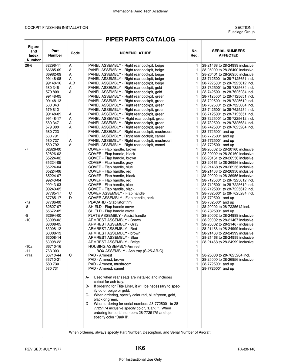Aviation Part 65224-05 for Piper PA-28 Cherokee Aircraft