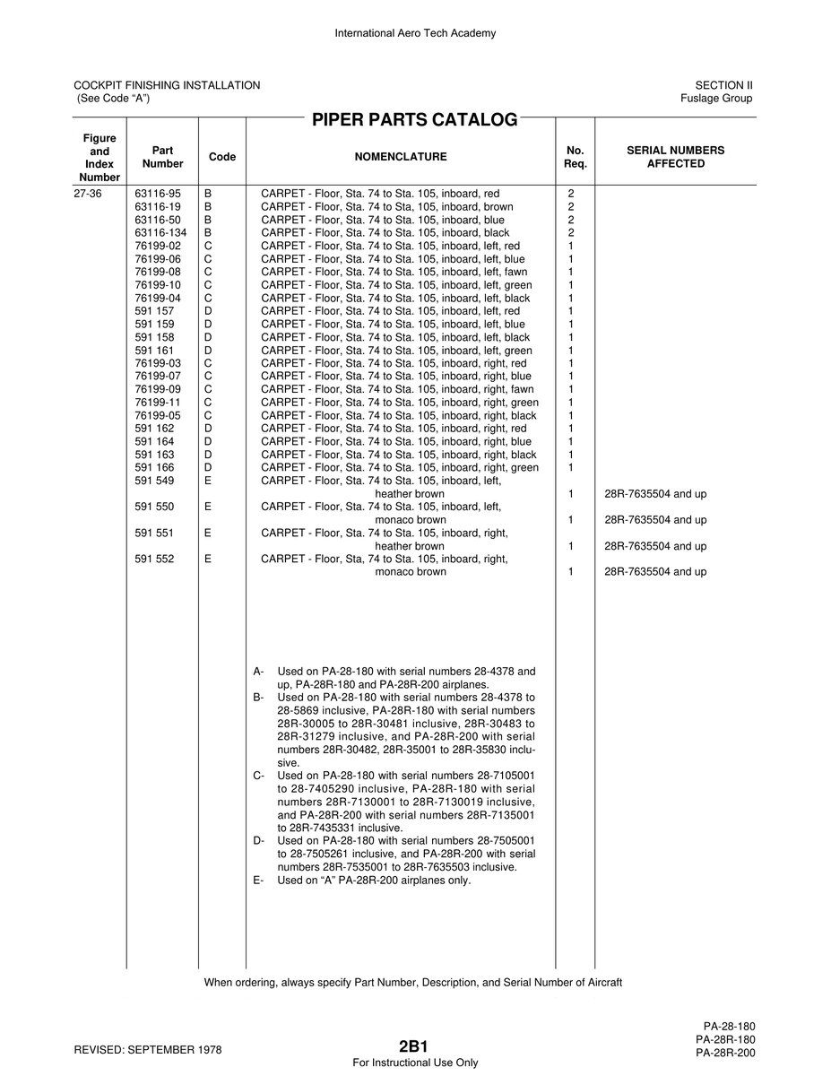 Aviation Part 76199-02 for Piper PA-28 Cherokee Aircraft