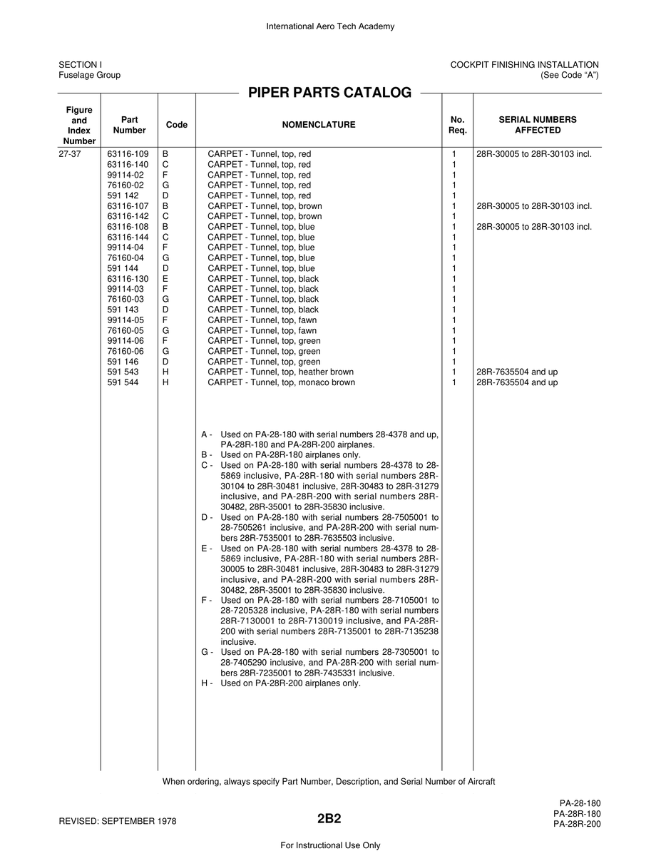 Aviation Part 63116-109 for Piper PA-28 Cherokee Aircraft