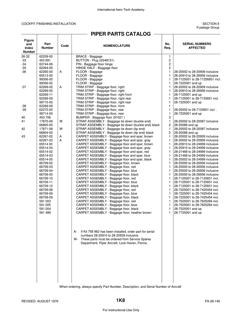 Aviation Part 62272-00 for Piper PA-28 Cherokee Aircraft