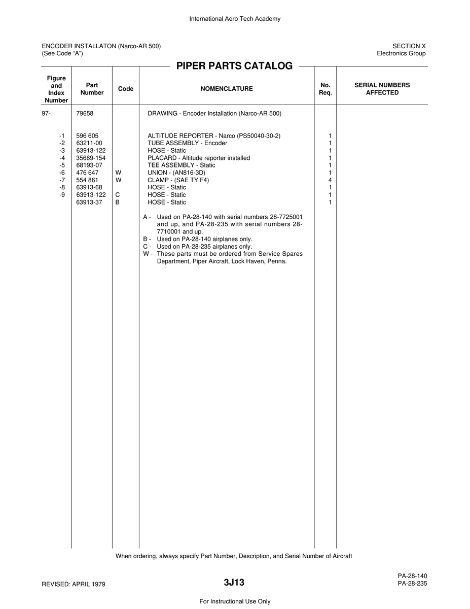 Aviation Part 68193-07 for Piper PA-28 Cherokee Aircraft