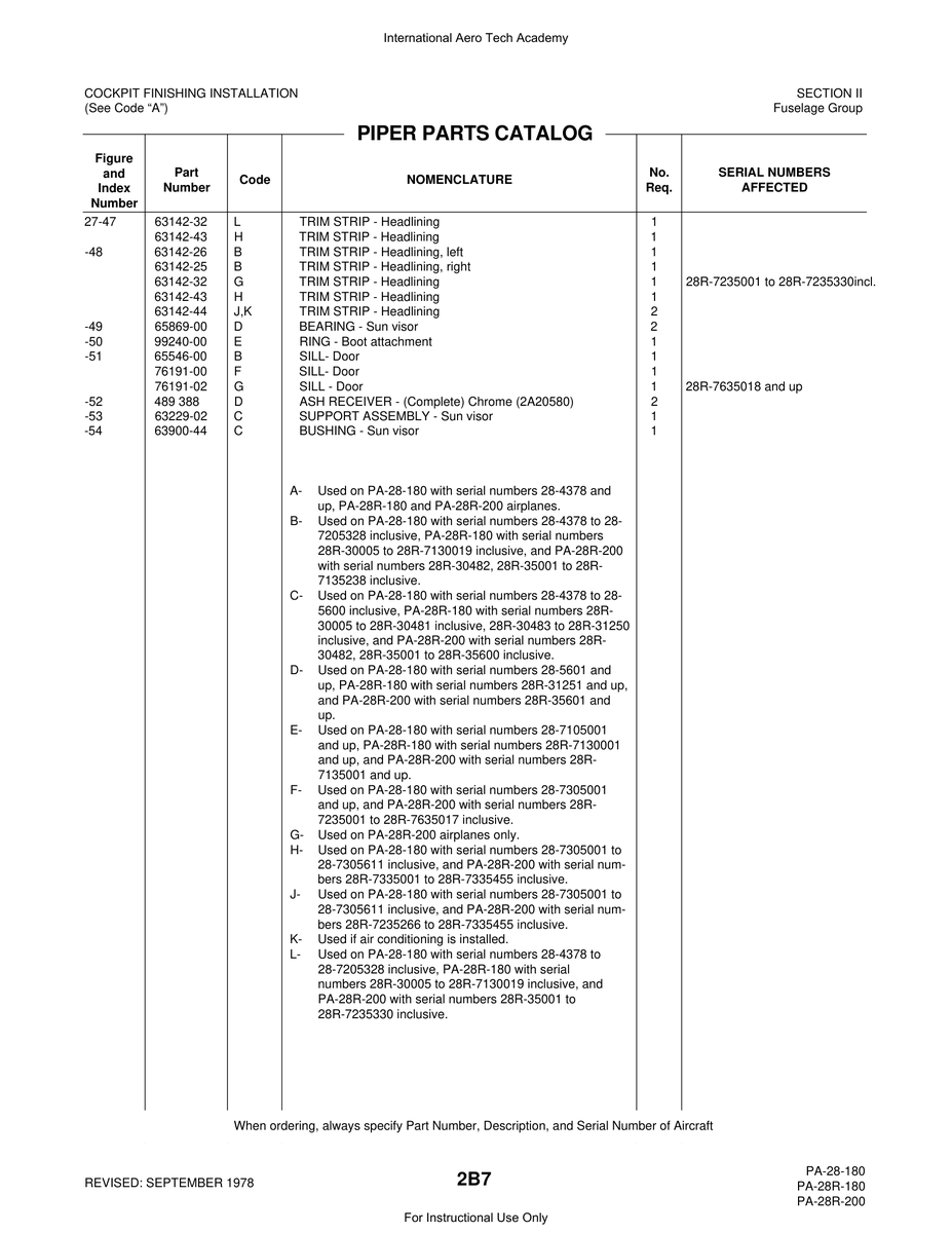 Aviation Part 63142-43 for Piper PA-28 Cherokee Aircraft