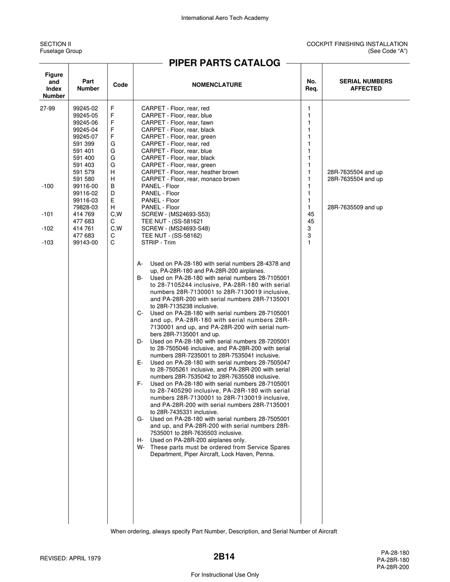 Aviation Part 99245-02 for Piper PA-28 Cherokee Aircraft