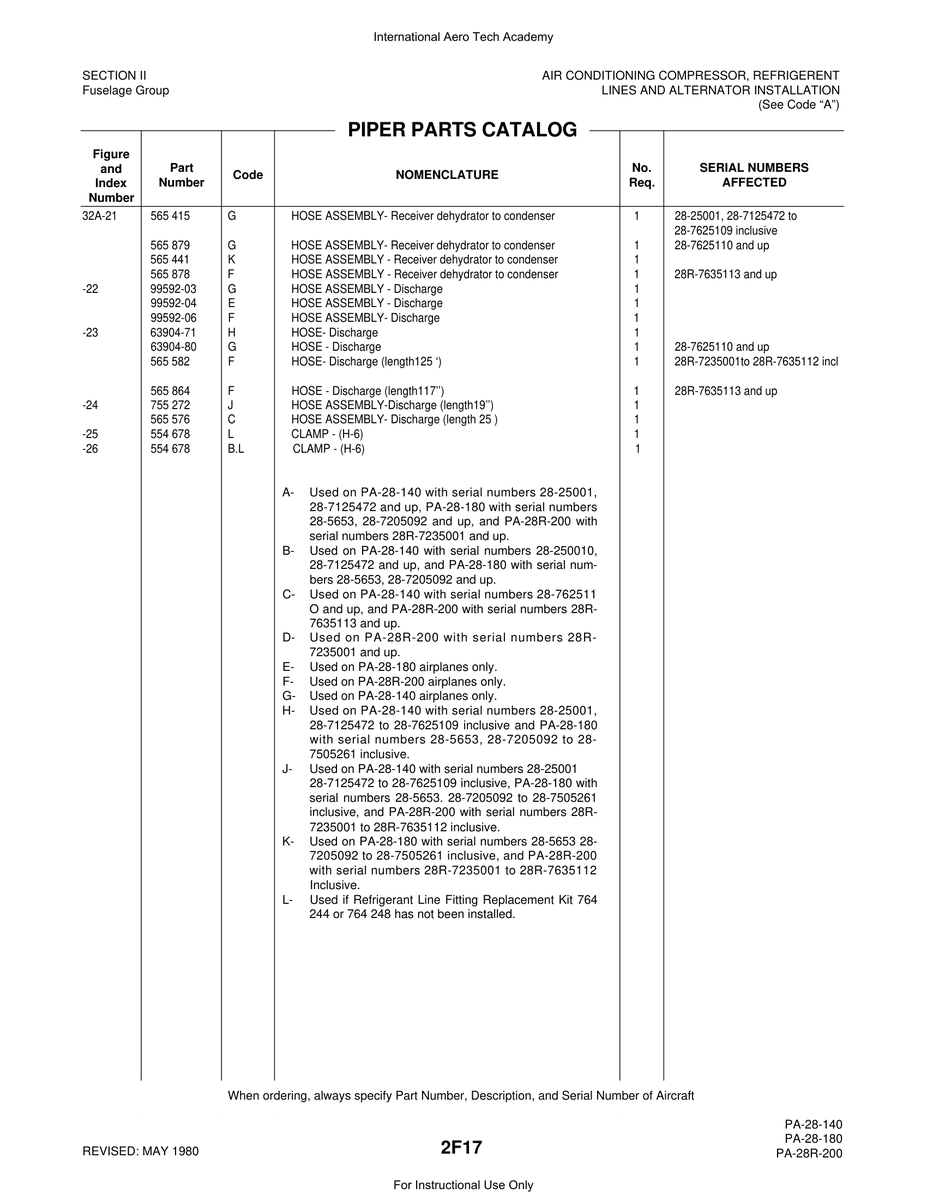 Aviation Part 99592-03 for Piper PA-28 Cherokee Aircraft