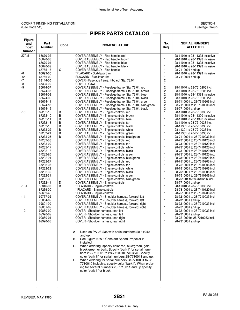 Aviation Part 99850-00 for Piper PA-28 Cherokee Aircraft