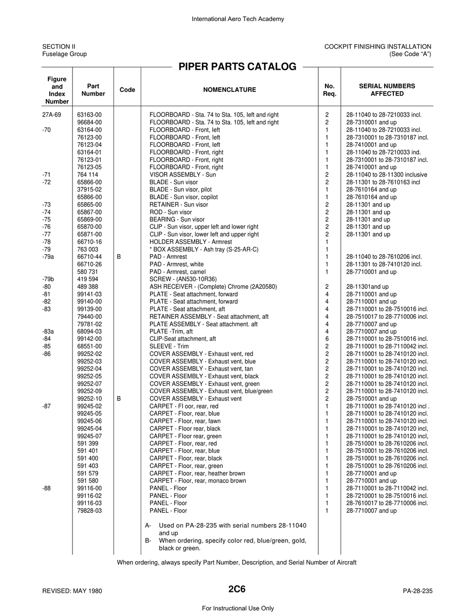 Aviation Part 37915-02 for Piper PA-28 Cherokee Aircraft