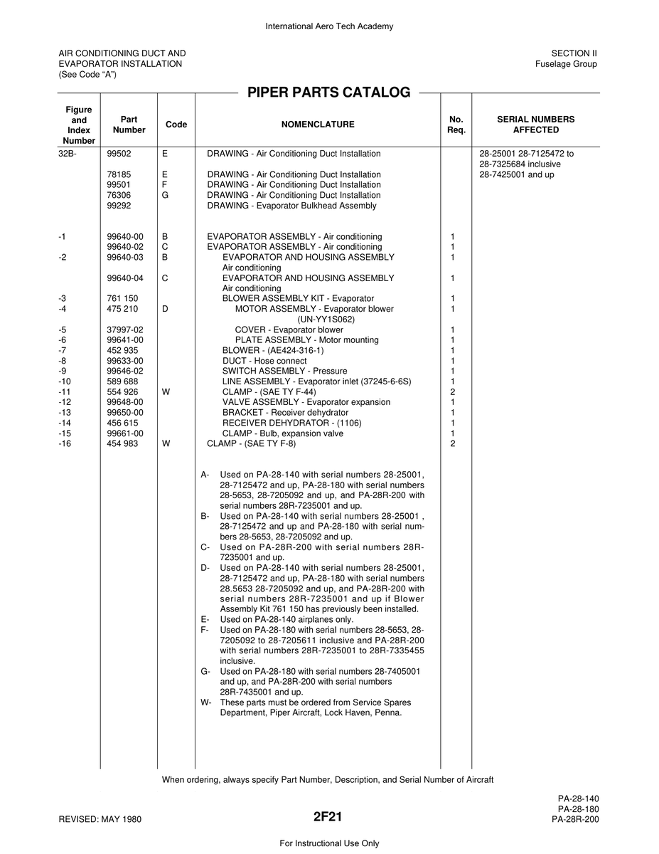Aviation Part 99640-02 for Piper PA-28 Cherokee Aircraft
