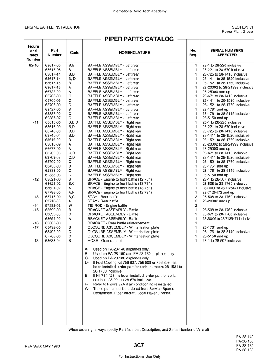 Aviation Part 63616-00 for Piper PA-28 Cherokee Aircraft