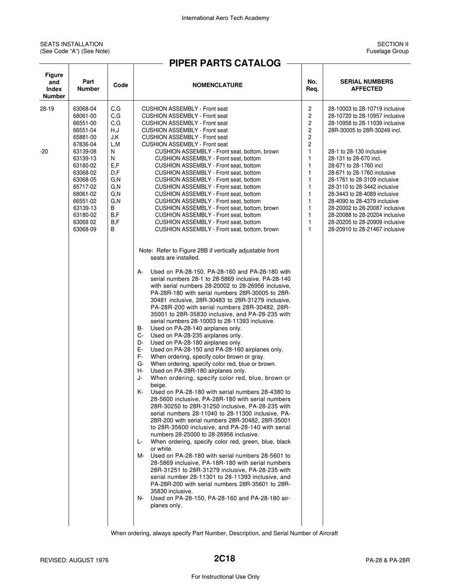 Aviation Part 65717-02 for Piper PA-28 Cherokee Aircraft
