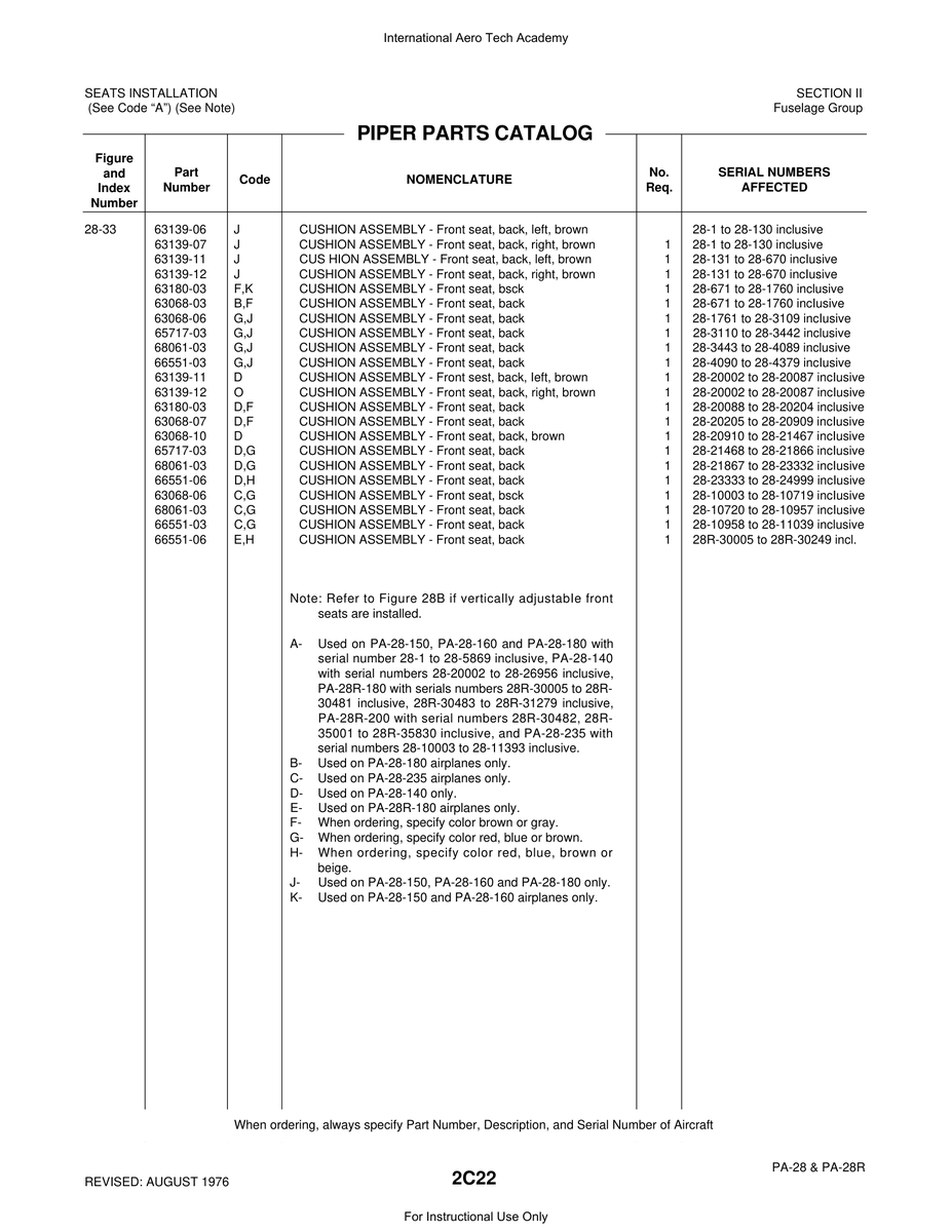 Aviation Part 63068-03 for Piper PA-28 Cherokee Aircraft