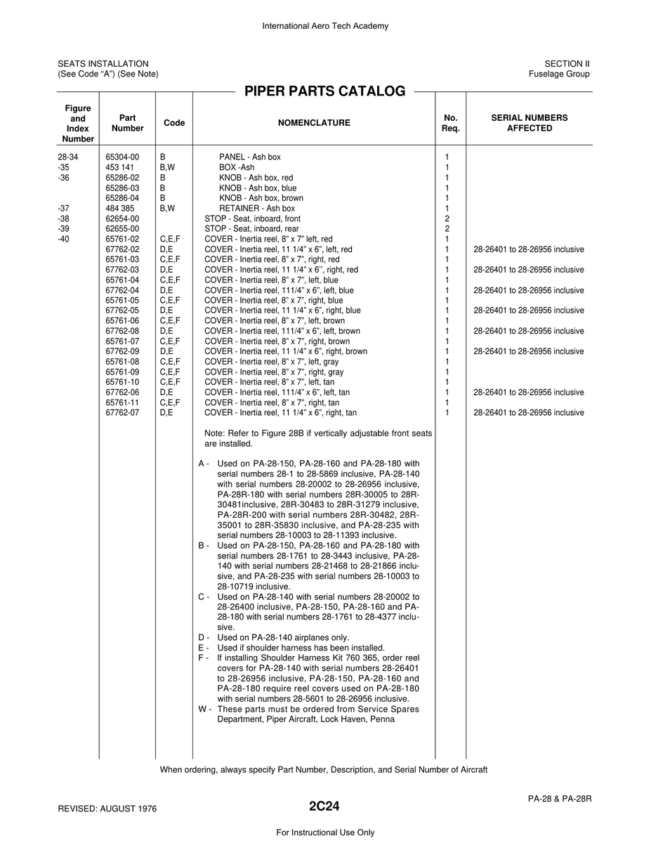 Aviation Part 65761-02 for Piper PA-28 Cherokee Aircraft