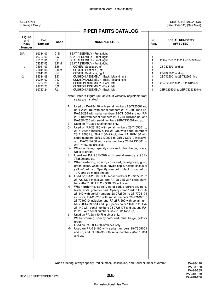 Aviation Part 99727-03 for Piper PA-28 Cherokee Aircraft