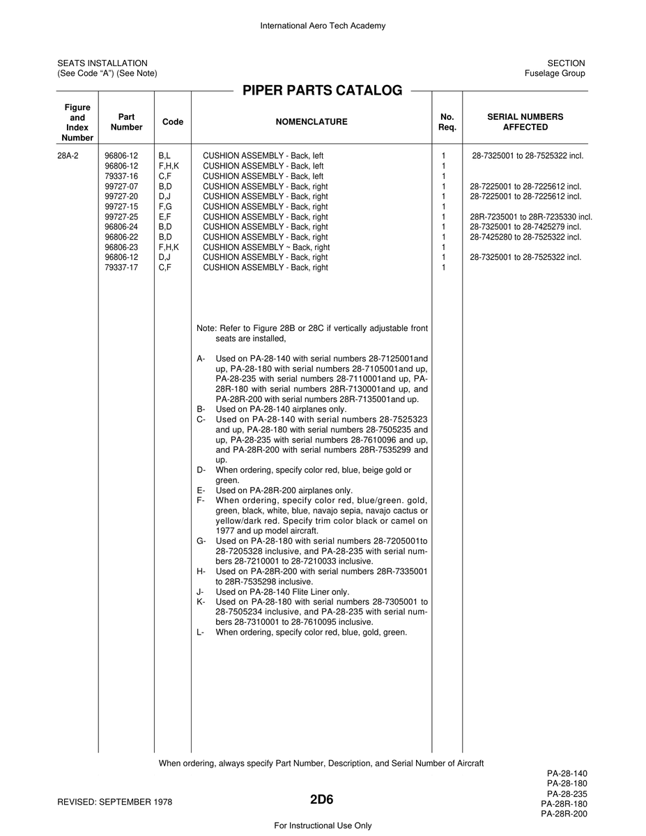 Aviation Part 99727-07 for Piper PA-28 Cherokee Aircraft