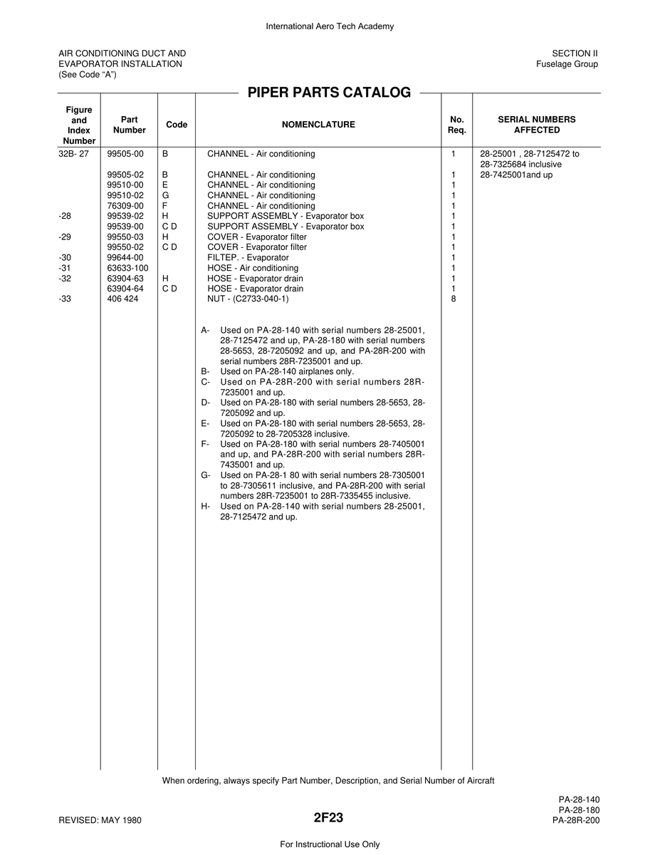 Aviation Part 99539-02 for Piper PA-28 Cherokee Aircraft