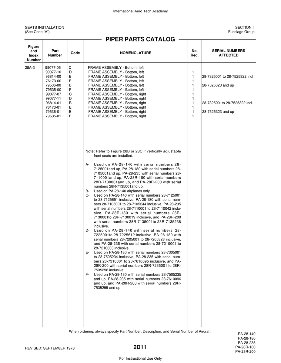Aviation Part 79536-00 for Piper PA-28 Cherokee Aircraft