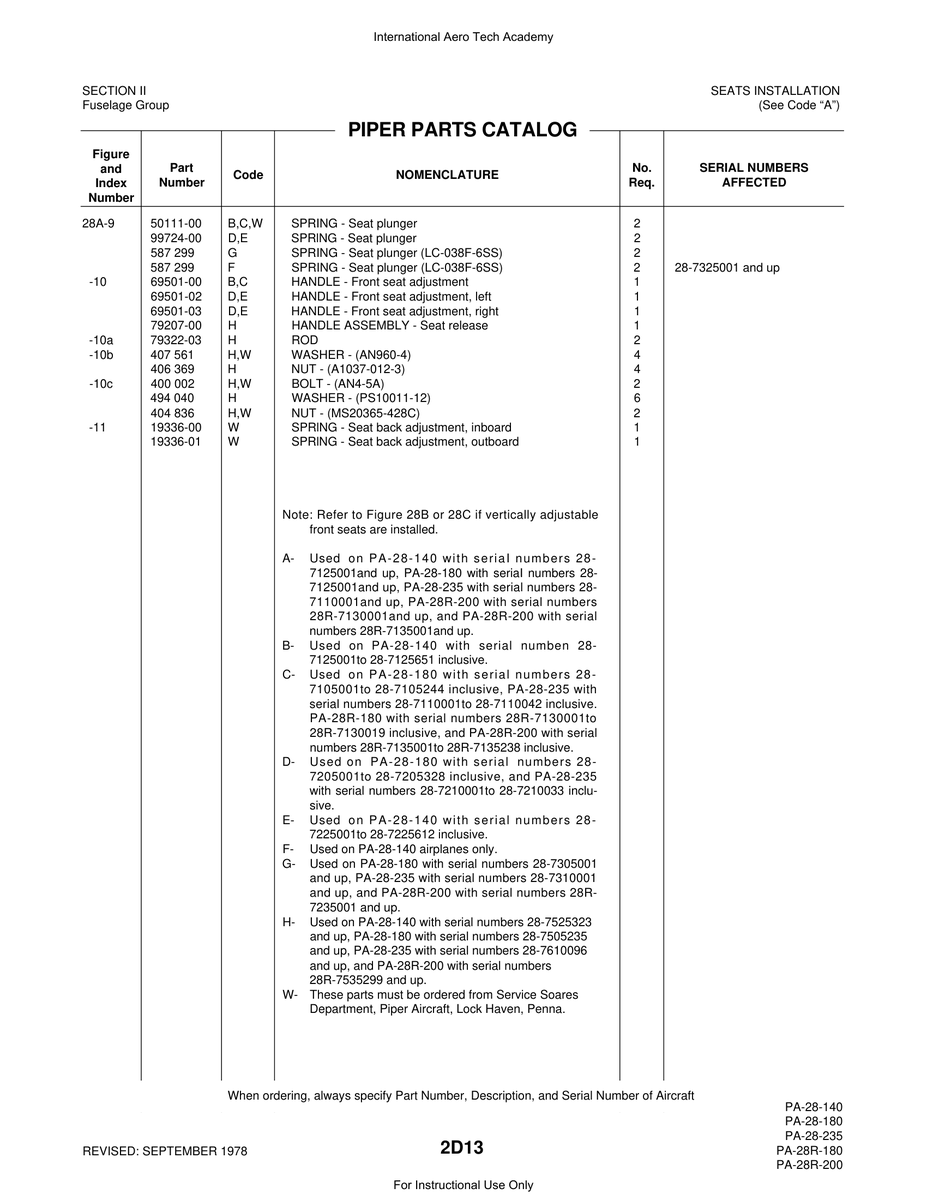 Aviation Part 79322-03 for Piper PA-28 Cherokee Aircraft