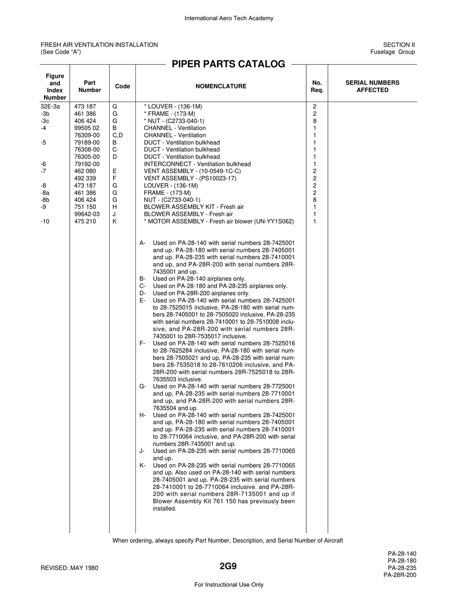 Aviation Part 79189-00 for Piper PA-28 Cherokee Aircraft