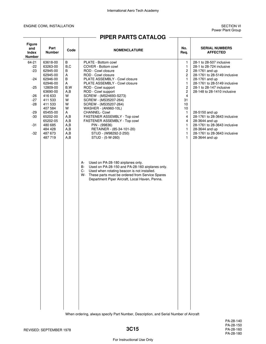 Aviation Part 63618-00 for Piper PA-28 Cherokee Aircraft