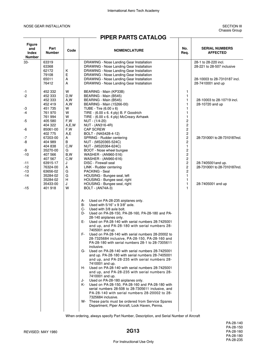 Aviation Part 85061-00 for Piper PA-28 Cherokee Aircraft