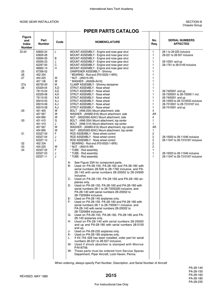 Aviation Part 65010-03 for Piper PA-28 Cherokee Aircraft