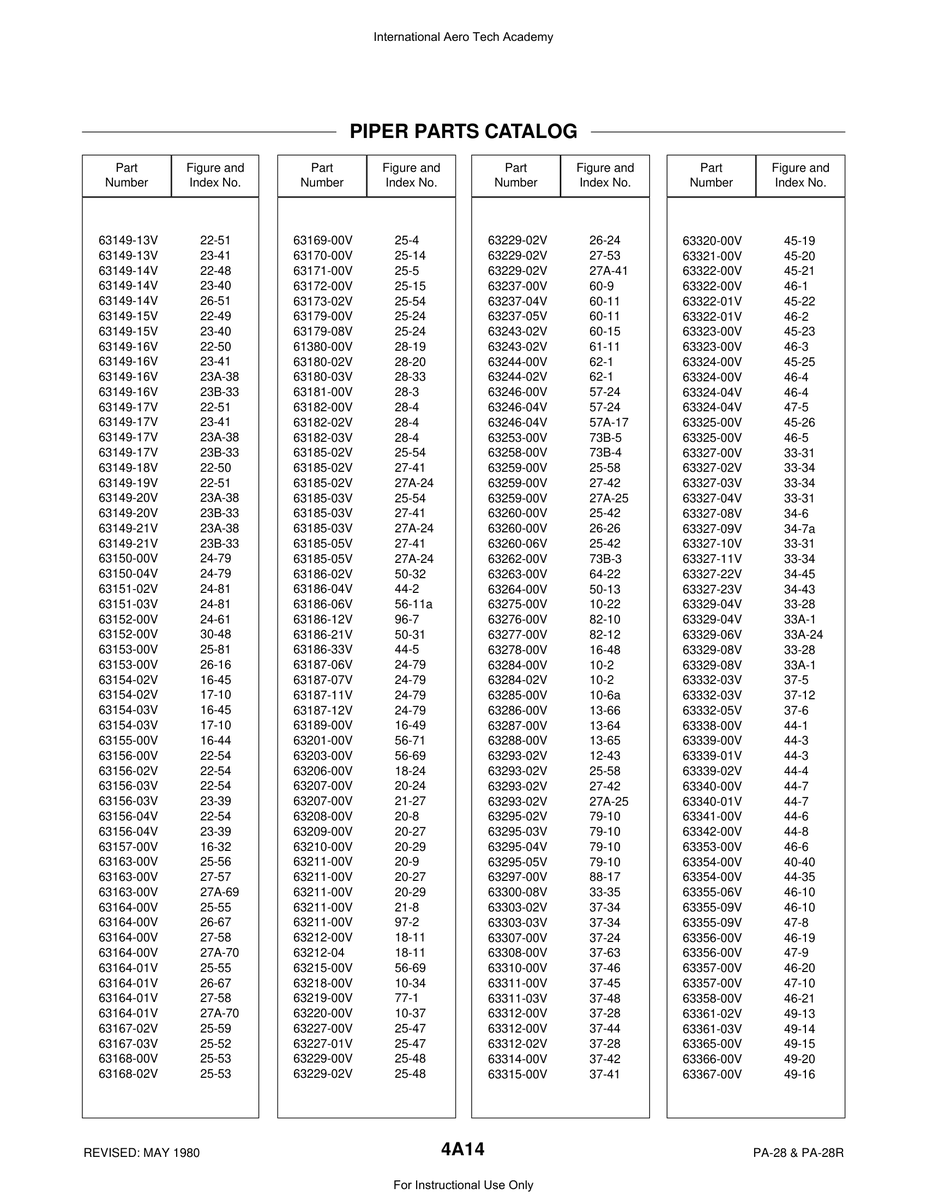 Aviation Part 63357-00V for Piper PA-28 Cherokee Aircraft