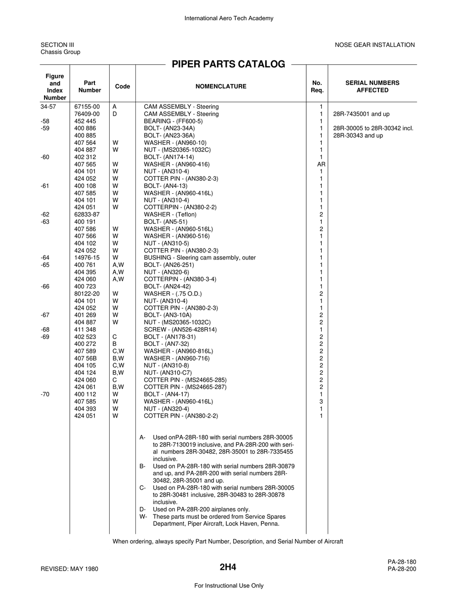 Aviation Part 80122-20 for Piper PA-28 Cherokee Aircraft