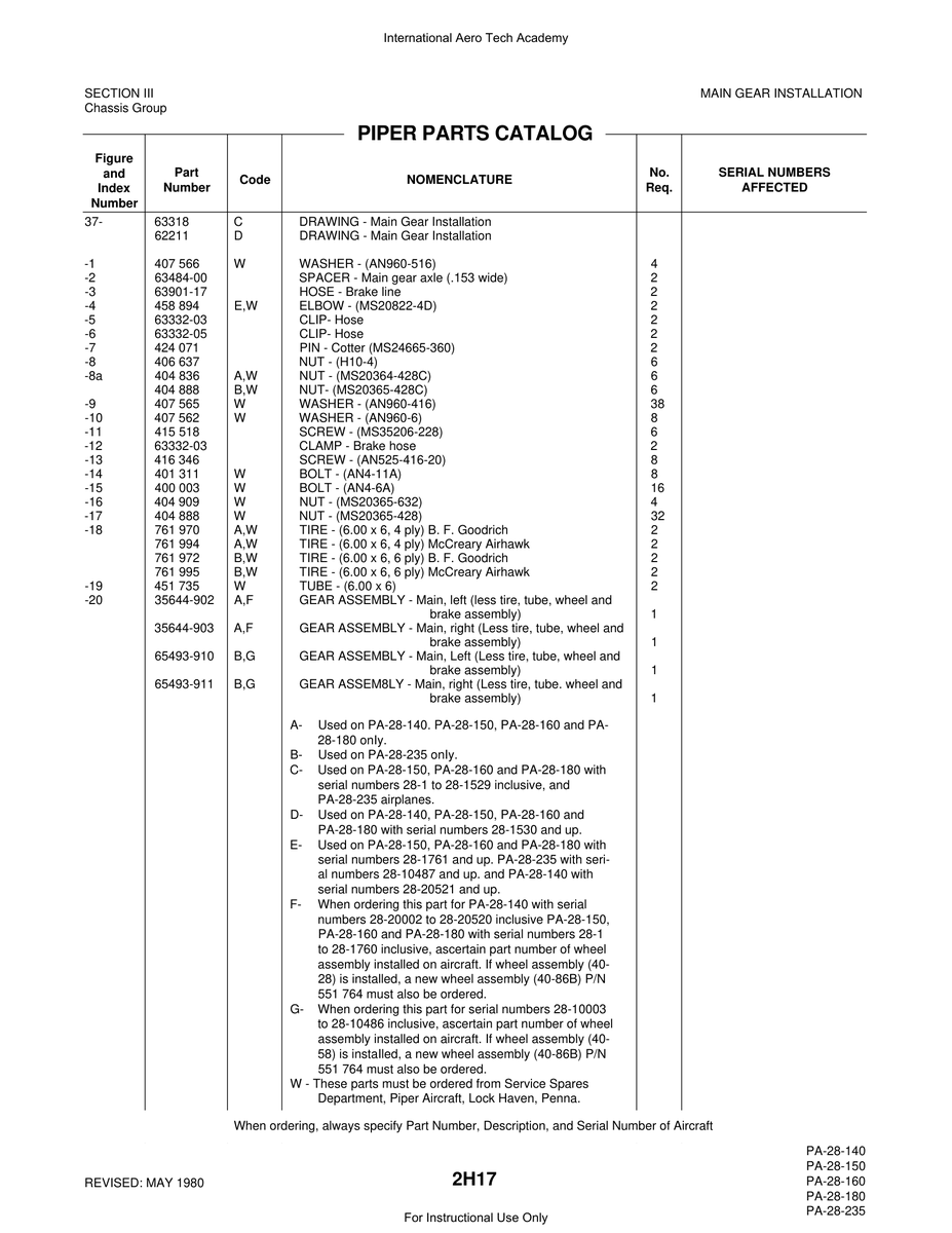 Aviation Part 35644-902 for Piper PA-28 Cherokee Aircraft