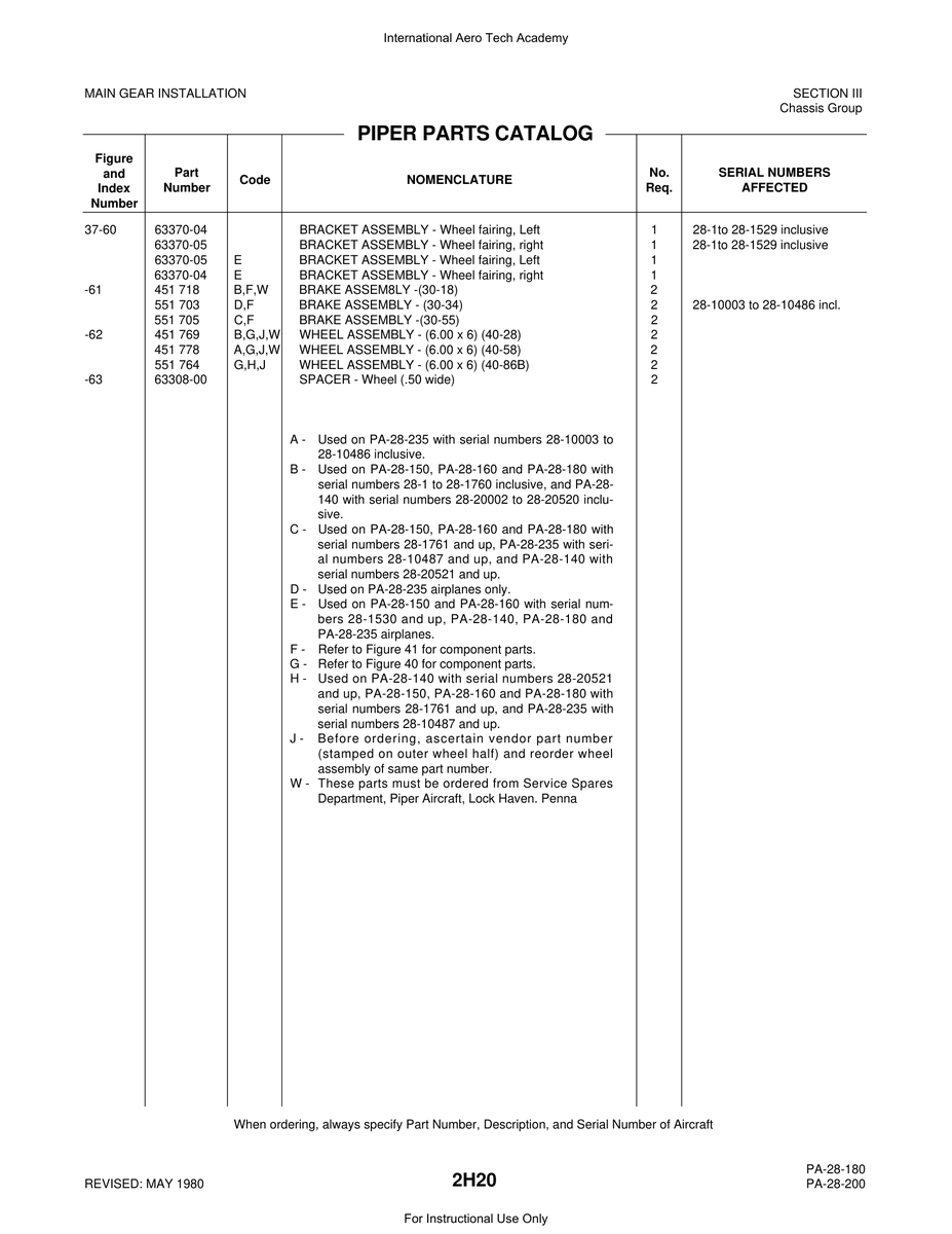 Aviation Part 63370-04 for Piper PA-28 Cherokee Aircraft