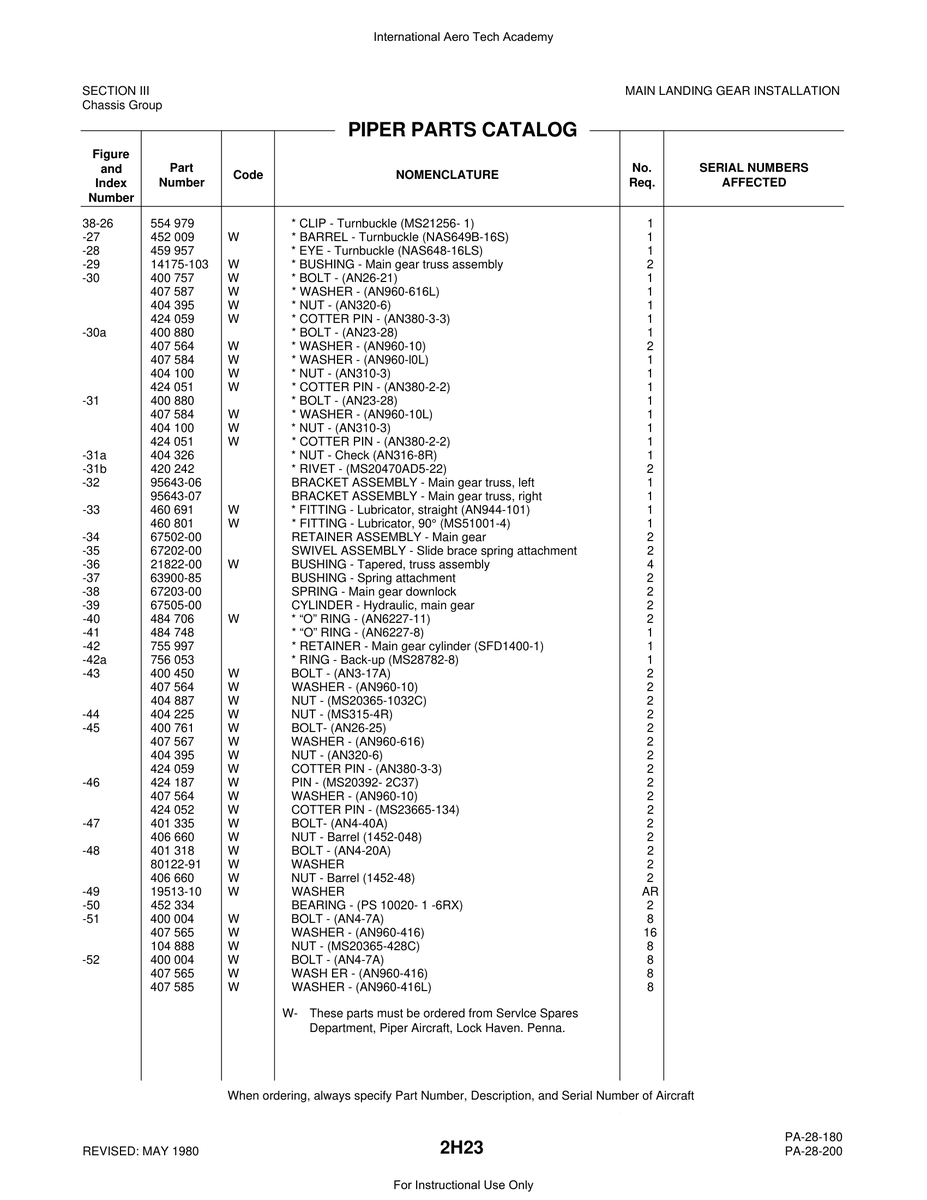 Aviation Part 80122-91 for Piper PA-28 Cherokee Aircraft