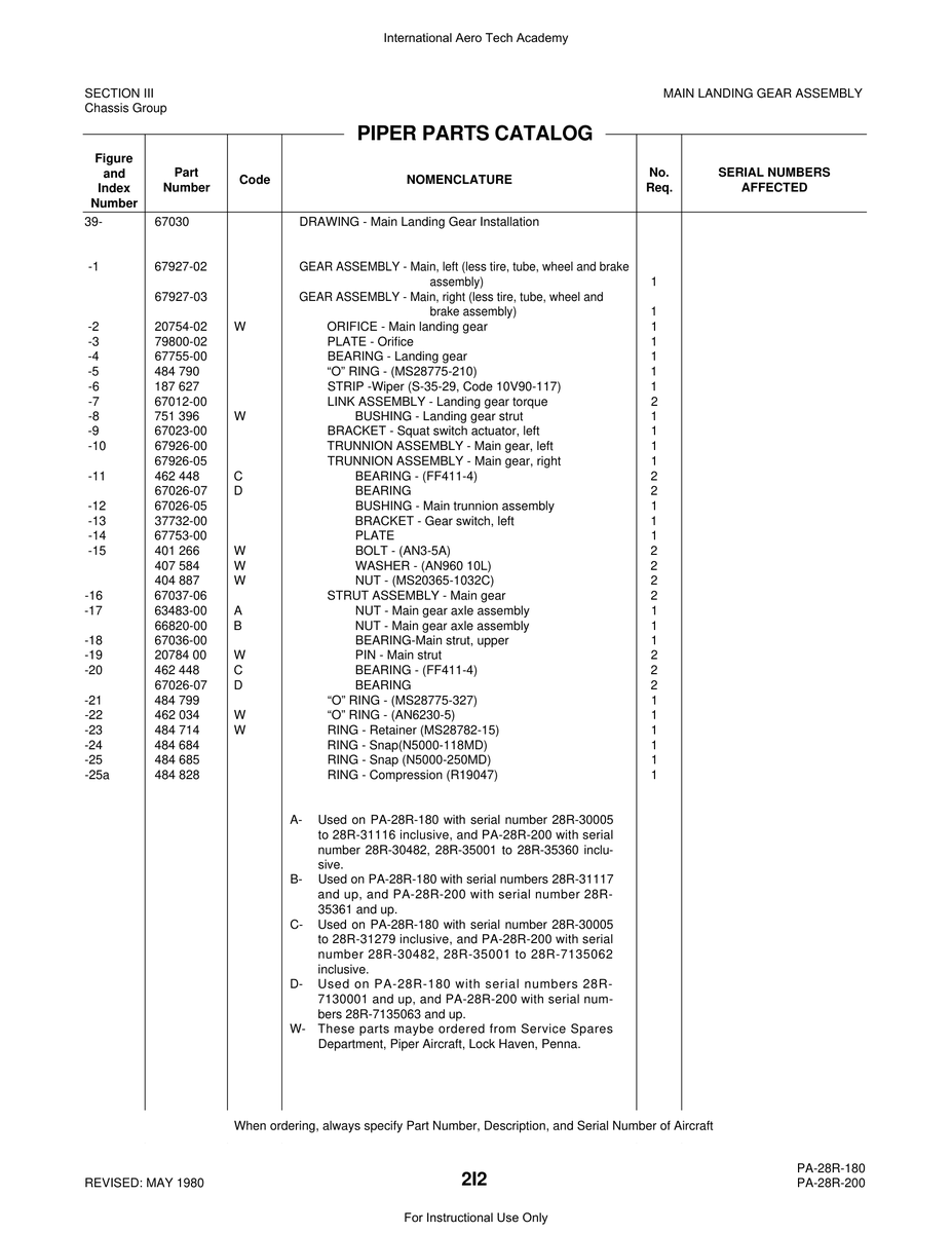 Aviation Part 67026-05 for Piper PA-28 Cherokee Aircraft