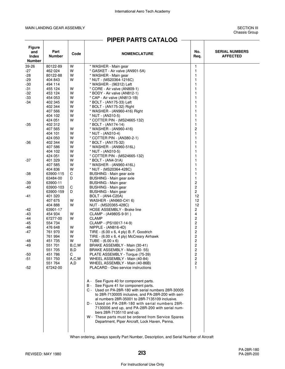 Aviation Part 67277-00 for Piper PA-28 Cherokee Aircraft