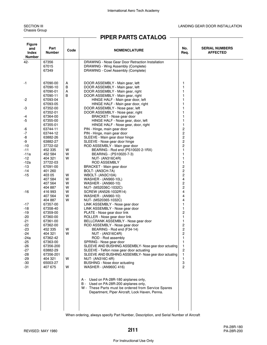 Aviation Part 67090-00 for Piper PA-28 Cherokee Aircraft