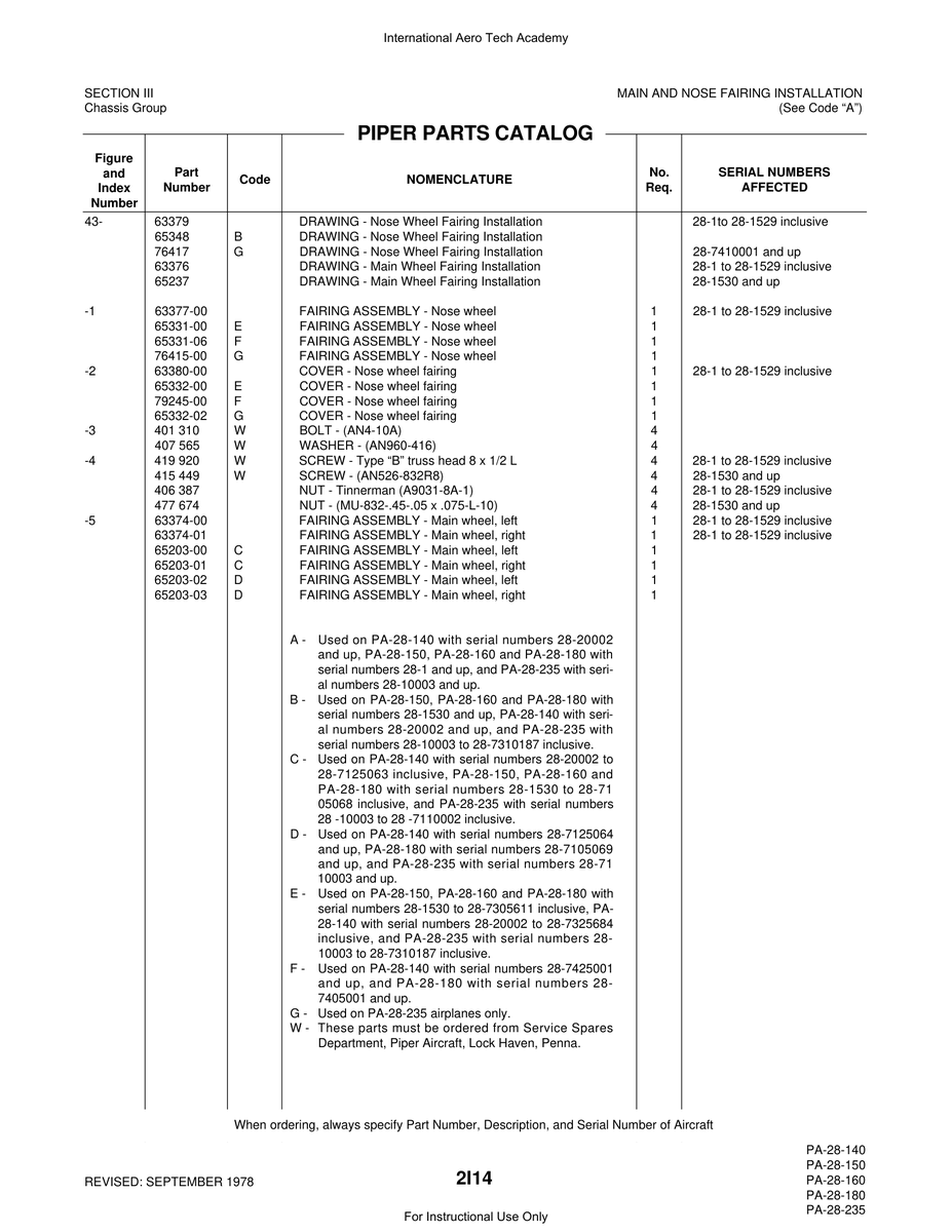 Aviation Part 65331-06 for Piper PA-28 Cherokee Aircraft