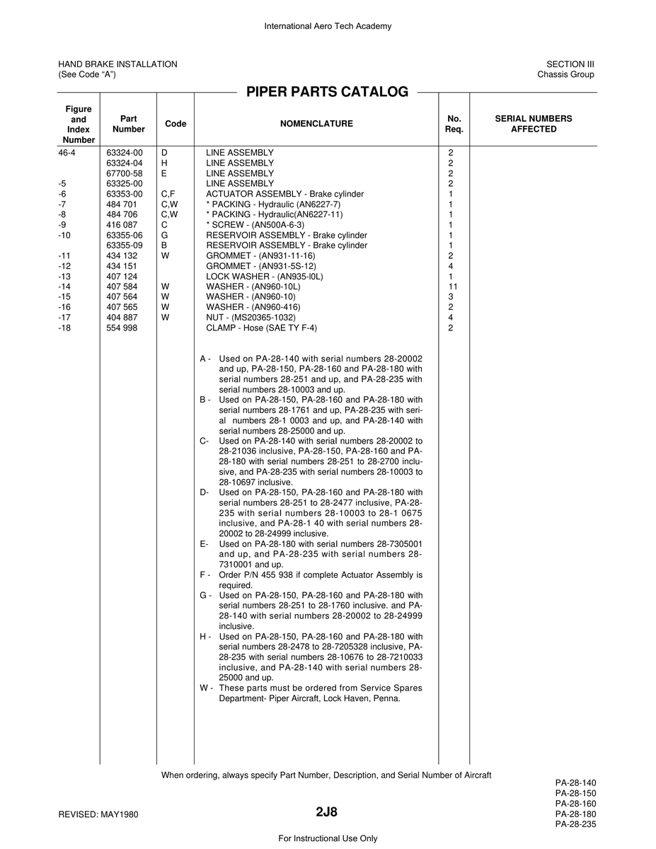 Aviation Part 63355-06 for Piper PA-28 Cherokee Aircraft