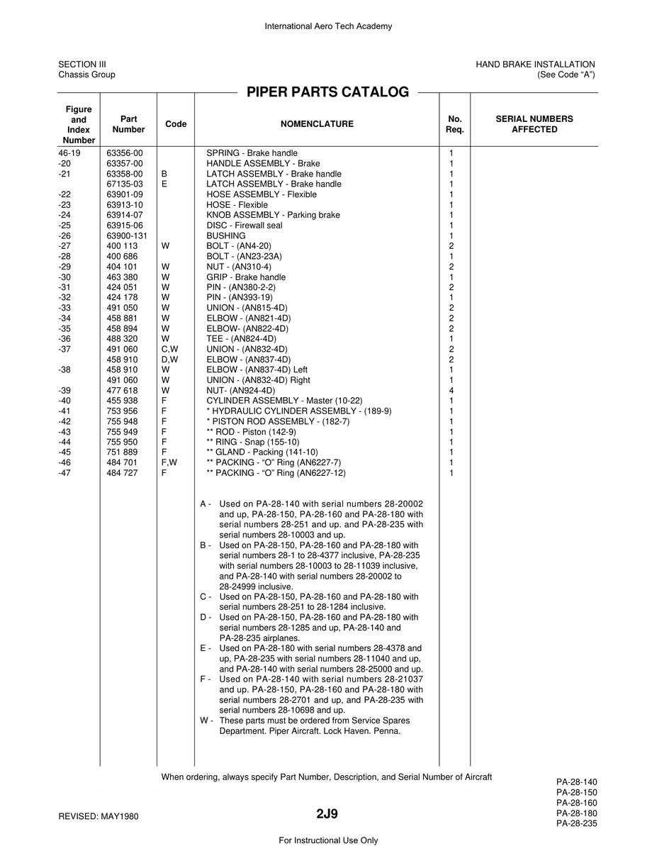 Aviation Part 63358-00 for Piper PA-28 Cherokee Aircraft