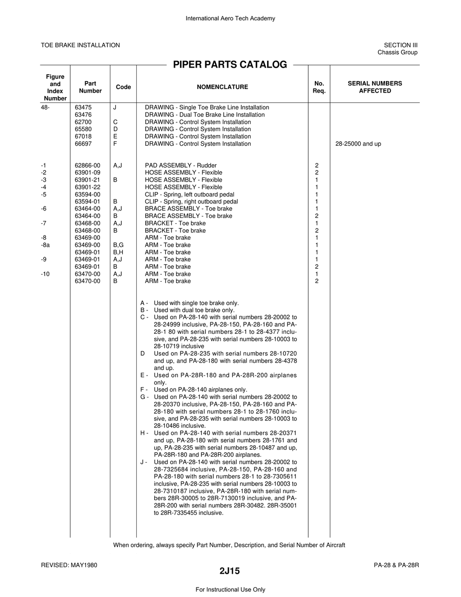 Aviation Part 63594-00 for Piper PA-28 Cherokee Aircraft